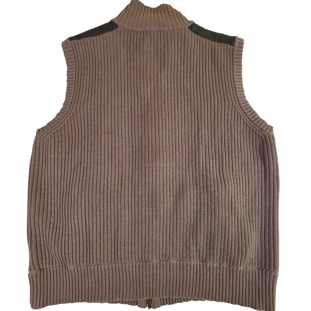 NATIONAL GEOGRAPHIC Men's XL Brown Cotton‎ Leather Chunky Ribbed Full Zip Vest - Picture 2 of 7